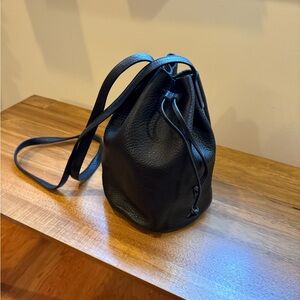 Baggu 100% Leather Black Drawstring Bucket Bag